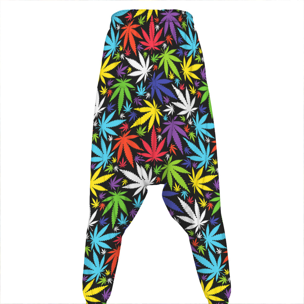 Colorful Weed Leaf Pattern Print Hammer Pants