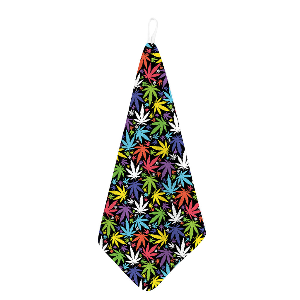 Colorful Weed Leaf Pattern Print Hand Towel