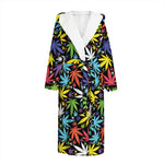 Colorful Weed Leaf Pattern Print Hooded Bathrobe