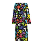 Colorful Weed Leaf Pattern Print Hooded Bathrobe