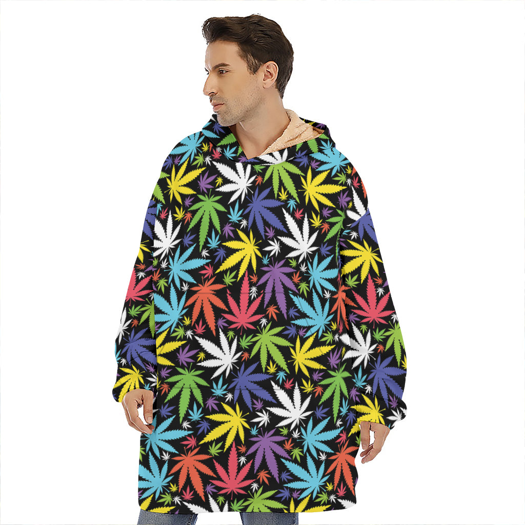 Colorful Weed Leaf Pattern Print Hoodie Blanket