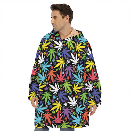 Colorful Weed Leaf Pattern Print Hoodie Blanket