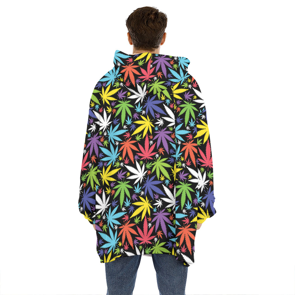 Colorful Weed Leaf Pattern Print Hoodie Blanket