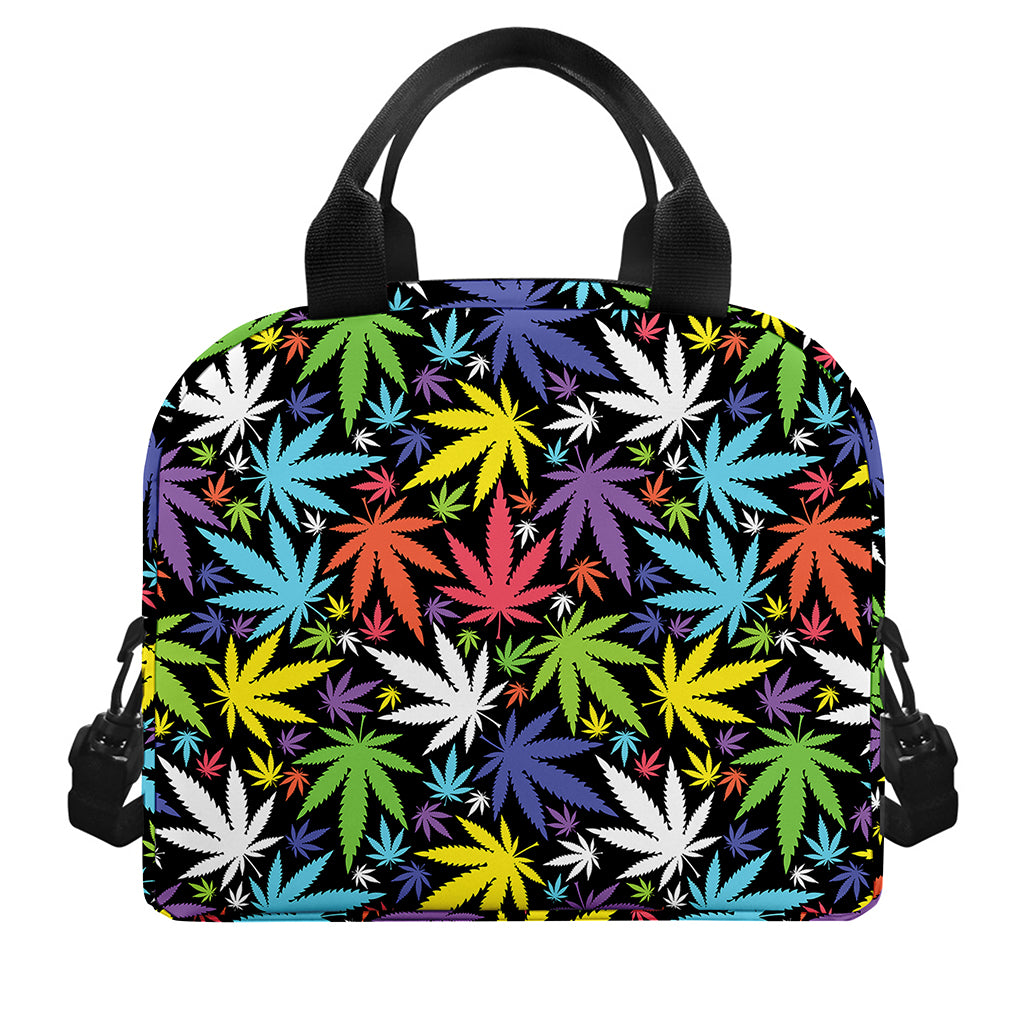 Colorful Weed Leaf Pattern Print Insulated Lunch Bag