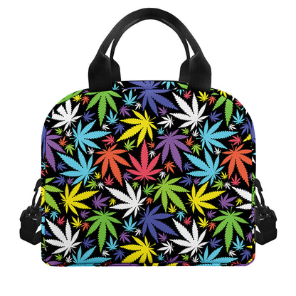 Colorful Weed Leaf Pattern Print Insulated Lunch Bag