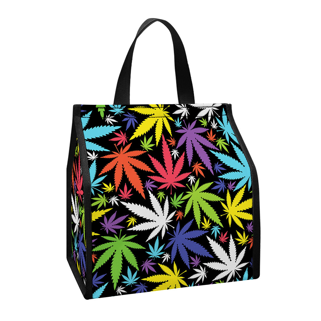 Colorful Weed Leaf Pattern Print Insulated Lunch Tote