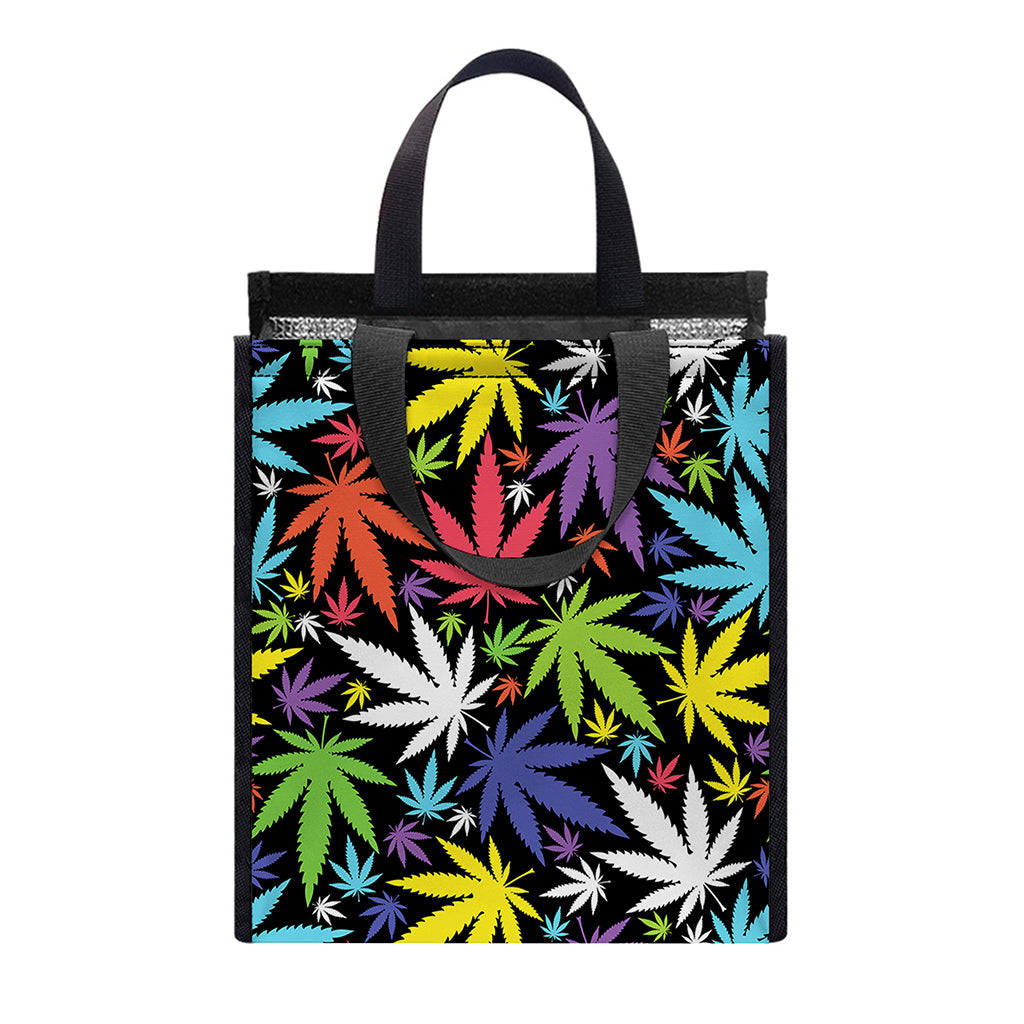 Colorful Weed Leaf Pattern Print Insulated Lunch Tote