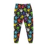 Colorful Weed Leaf Pattern Print Jogger Pants