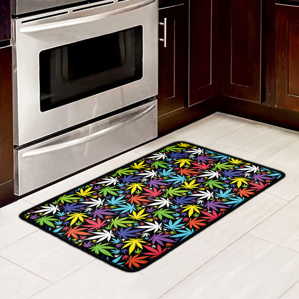Colorful Weed Leaf Pattern Print Kitchen Mat