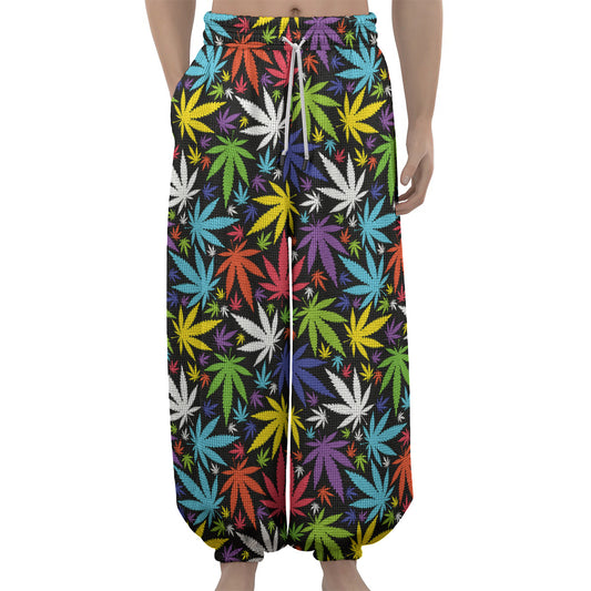 Colorful Weed Leaf Pattern Print Lantern Pants