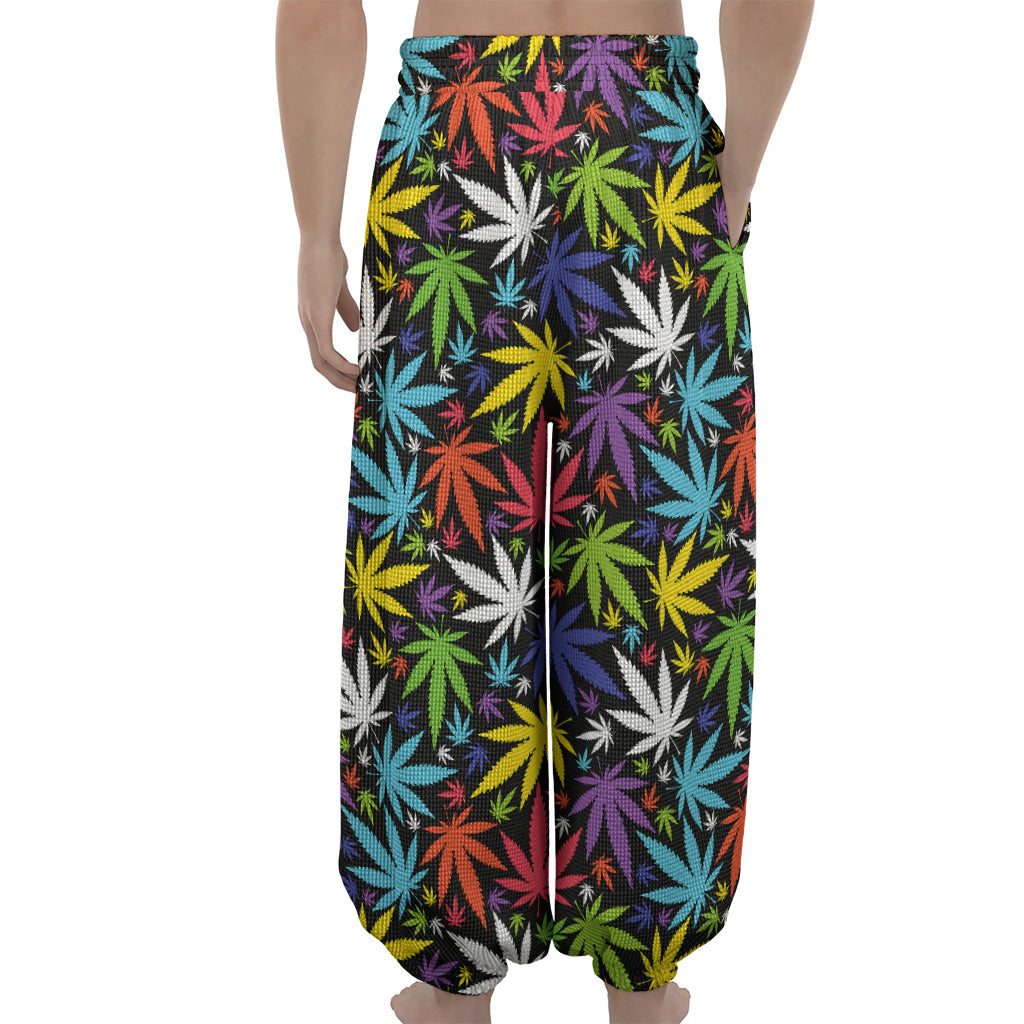 Colorful Weed Leaf Pattern Print Lantern Pants
