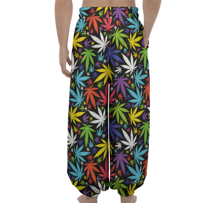Colorful Weed Leaf Pattern Print Lantern Pants
