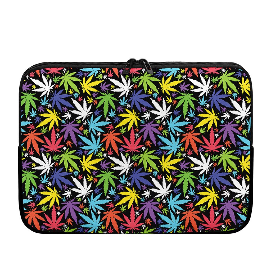 Colorful Weed Leaf Pattern Print Laptop Sleeve
