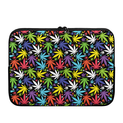 Colorful Weed Leaf Pattern Print Laptop Sleeve