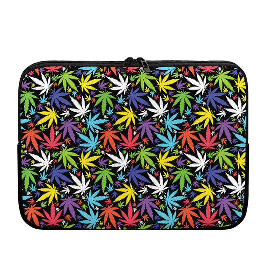 Colorful Weed Leaf Pattern Print Laptop Sleeve