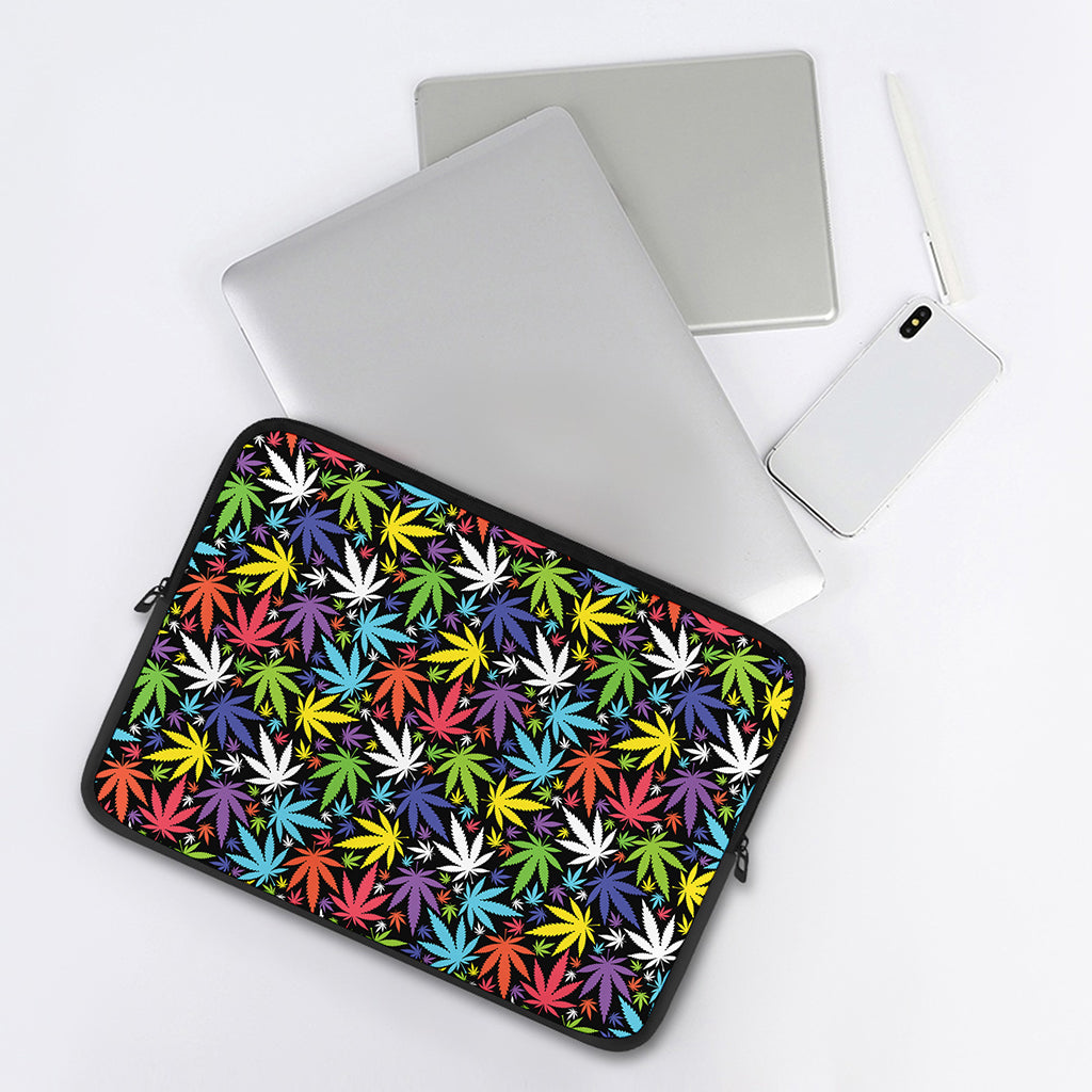 Colorful Weed Leaf Pattern Print Laptop Sleeve