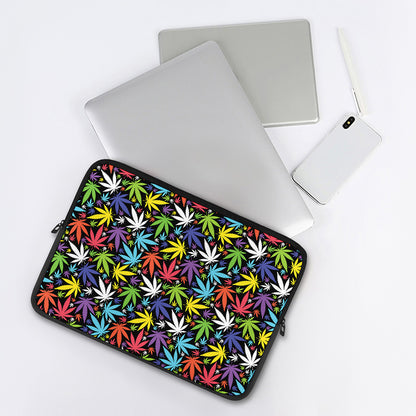 Colorful Weed Leaf Pattern Print Laptop Sleeve