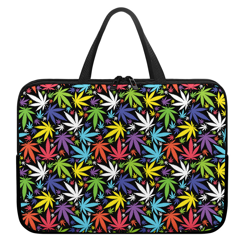 Colorful Weed Leaf Pattern Print Laptop Sleeve With Handle