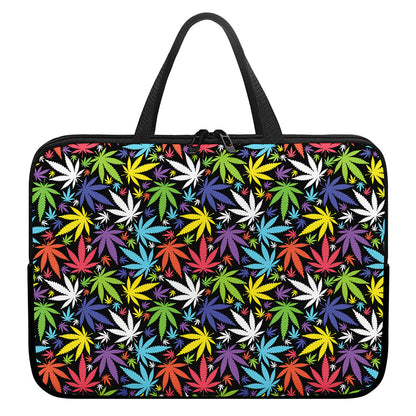 Colorful Weed Leaf Pattern Print Laptop Sleeve With Handle