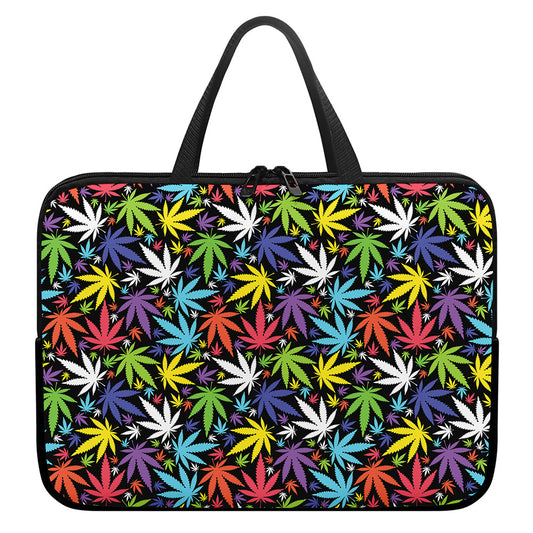 Colorful Weed Leaf Pattern Print Laptop Sleeve With Handle