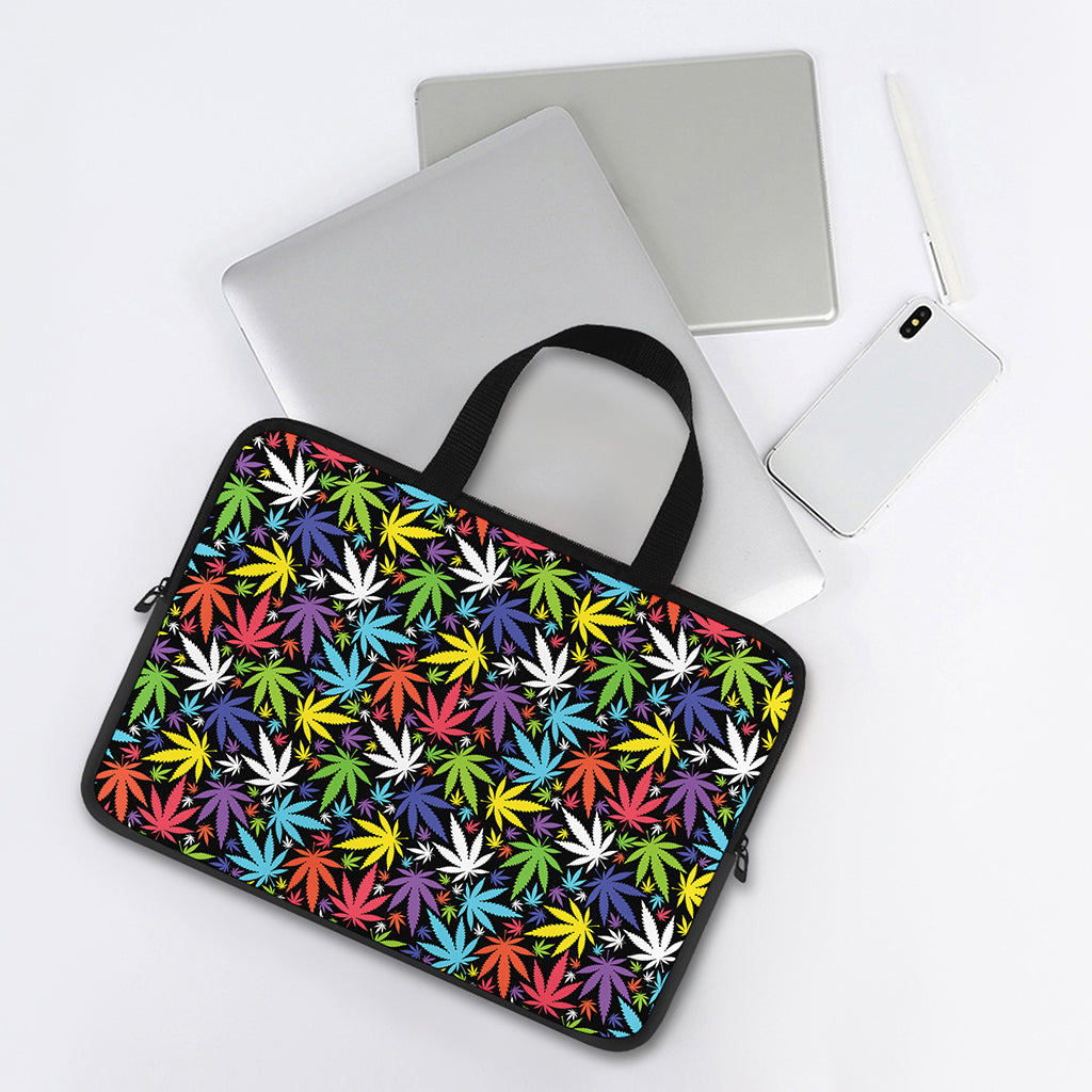 Colorful Weed Leaf Pattern Print Laptop Sleeve With Handle