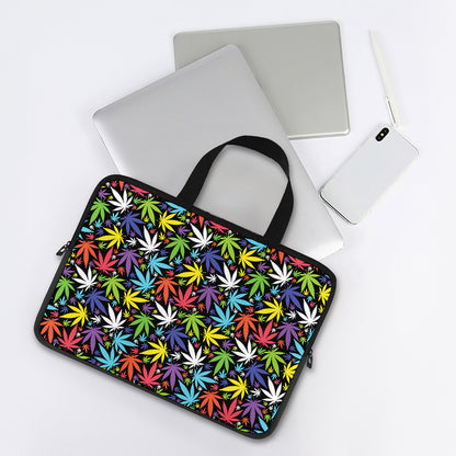 Colorful Weed Leaf Pattern Print Laptop Sleeve With Handle