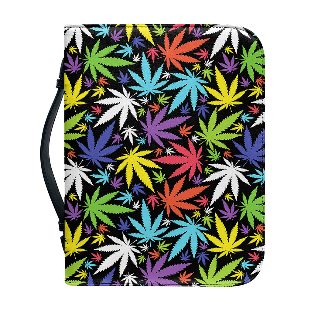 Colorful Weed Leaf Pattern Print Leather Bible Cover