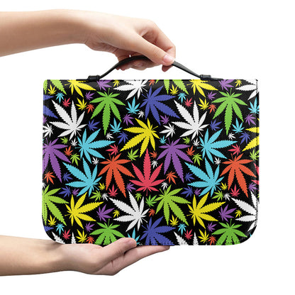 Colorful Weed Leaf Pattern Print Leather Bible Cover