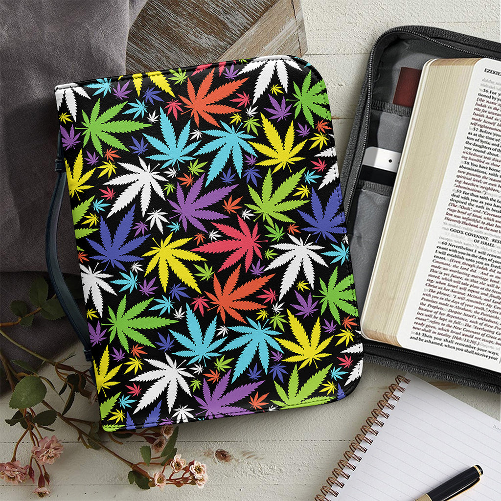 Colorful Weed Leaf Pattern Print Leather Bible Cover