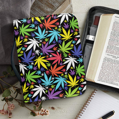 Colorful Weed Leaf Pattern Print Leather Bible Cover