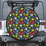 Colorful Weed Leaf Pattern Print Leather Spare Tire Cover