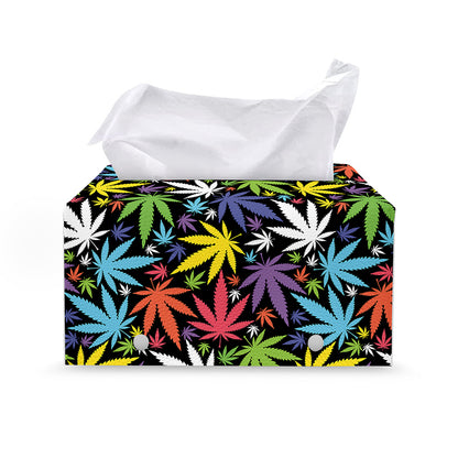Colorful Weed Leaf Pattern Print Leather Tissue Box Cover
