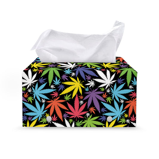 Colorful Weed Leaf Pattern Print Leather Tissue Box Cover