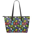 Colorful Weed Leaf Pattern Print Leather Tote Bag With Zipper