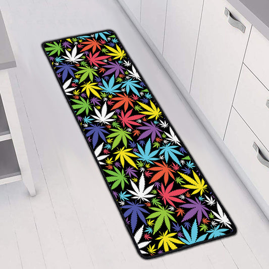 Colorful Weed Leaf Pattern Print Long Kitchen Mat