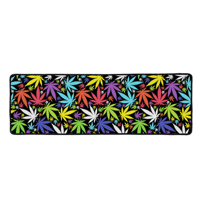 Colorful Weed Leaf Pattern Print Long Kitchen Mat