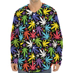 Colorful Weed Leaf Pattern Print Long Sleeve Baseball Jersey