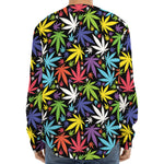Colorful Weed Leaf Pattern Print Long Sleeve Baseball Jersey