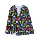 Colorful Weed Leaf Pattern Print Long Sleeve Short Coat