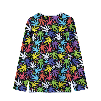Colorful Weed Leaf Pattern Print Long Sleeve Short Coat