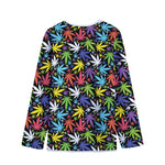 Colorful Weed Leaf Pattern Print Long Sleeve Short Coat