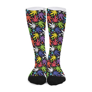 Colorful Weed Leaf Pattern Print Long Socks