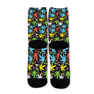 Colorful Weed Leaf Pattern Print Long Socks