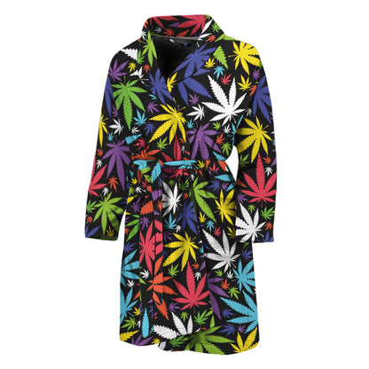 Colorful Weed Leaf Pattern Print Men's Bathrobe