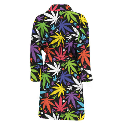 Colorful Weed Leaf Pattern Print Men's Bathrobe