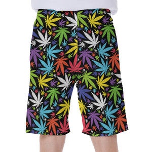 Colorful Weed Leaf Pattern Print Men's Beach Shorts