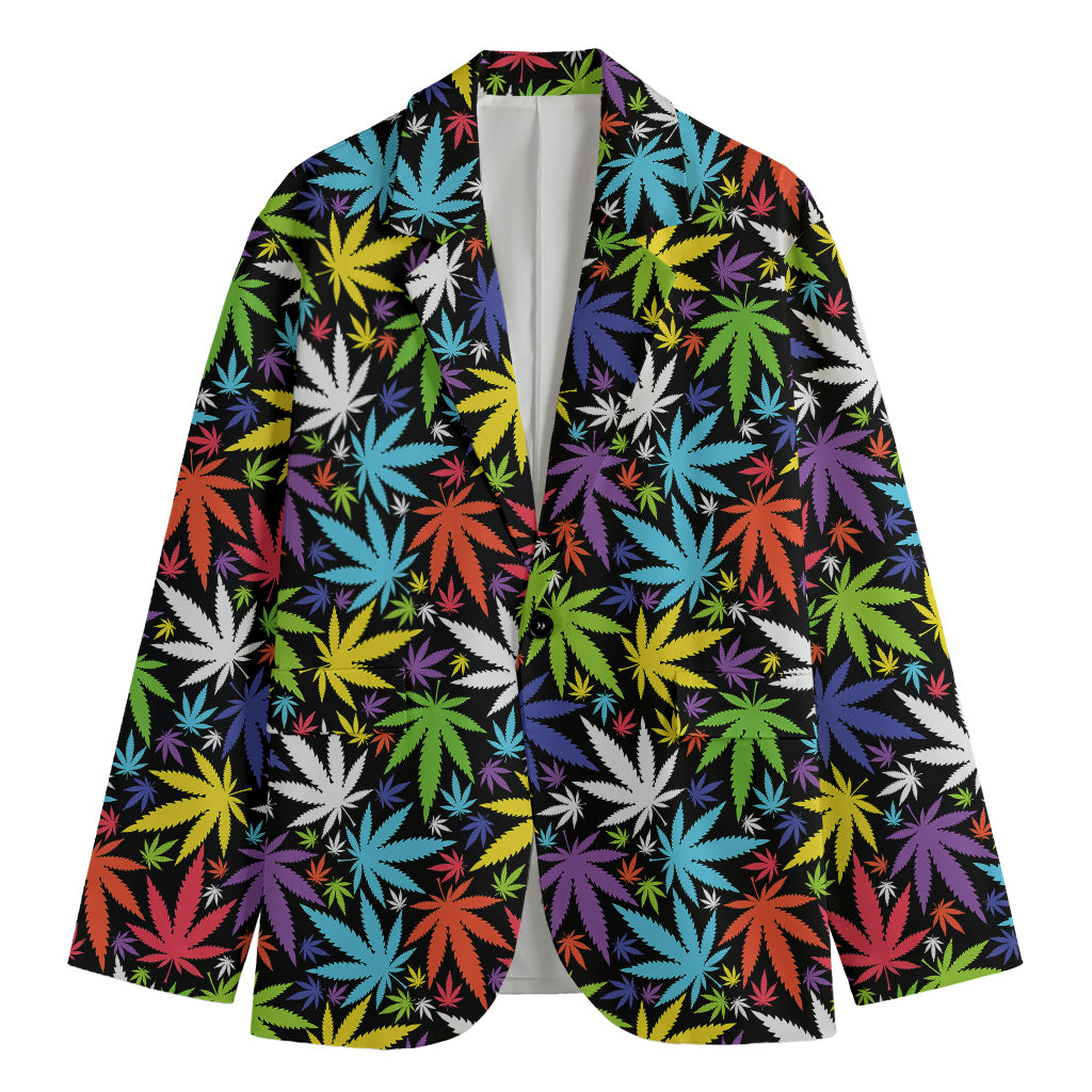 Colorful Weed Leaf Pattern Print Men's Blazer