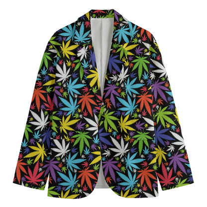 Colorful Weed Leaf Pattern Print Men's Blazer