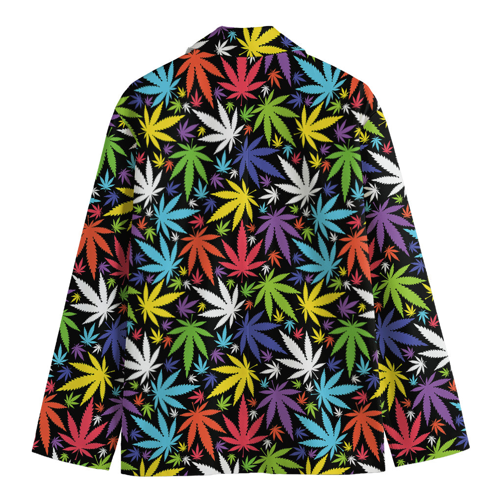 Colorful Weed Leaf Pattern Print Men's Blazer
