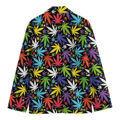 Colorful Weed Leaf Pattern Print Men's Blazer